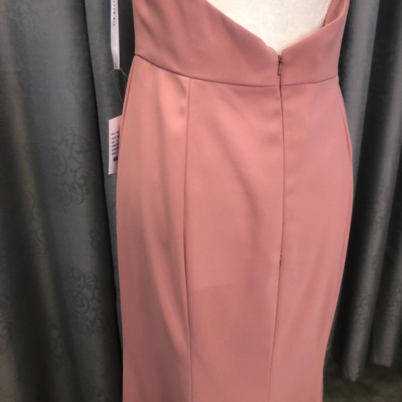 New Dessert Rose Crepe Dress, Halter Keyhole Back Bridesmaid Formal Leg Slit - Picture 12 of 14